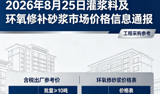 红旗2026年8月25日灌浆料及环氧修补砂浆市场价格信息通报